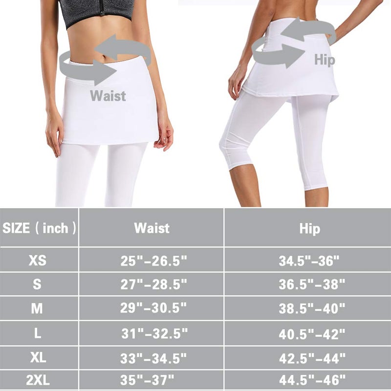 Ibeauti Womens UPF 50+ Yoga Skirted Capri Leggings Golf Tennis Pants with Skirt for Running Workout Active (Black, Medium) - Image 2